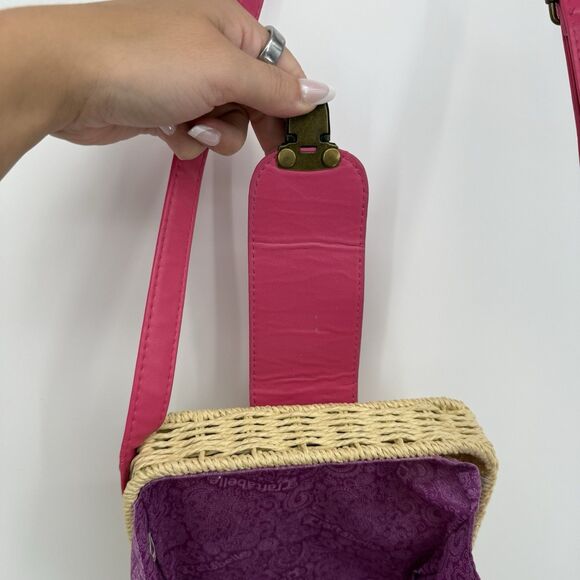 Craftabelle Woven Wicker Crossbody Bag Picnic Purse Faux Leather Boho - Picture 9 of 12